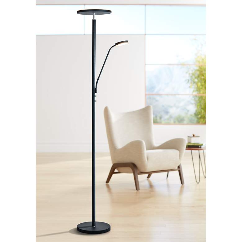 Image 1 Lite Source Monet Black LED Torchiere Lamp w/ Reading Light