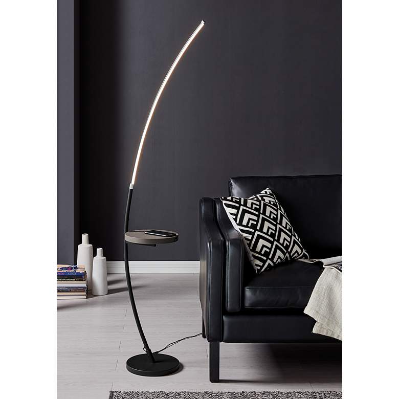 Image 1 Lite Source Monita 67 1/2 inch Black LED Arc Floor Lamp with Tray Table