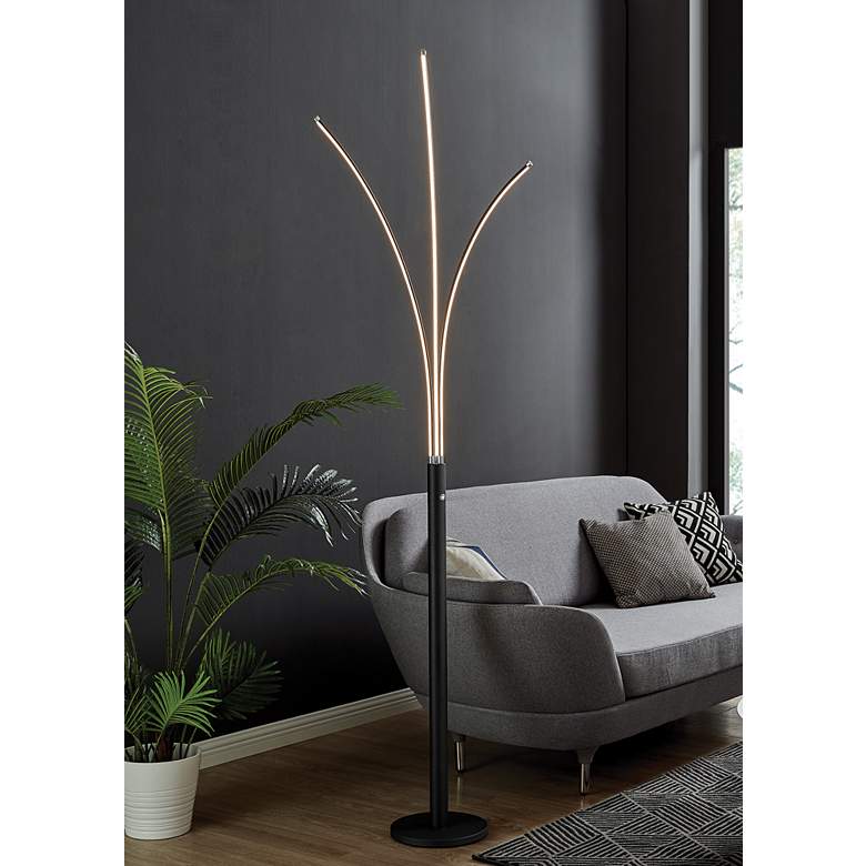 Image 1 Lite Source Monita 80 3/4" Black Metal LED Modern Arc Floor Lamp