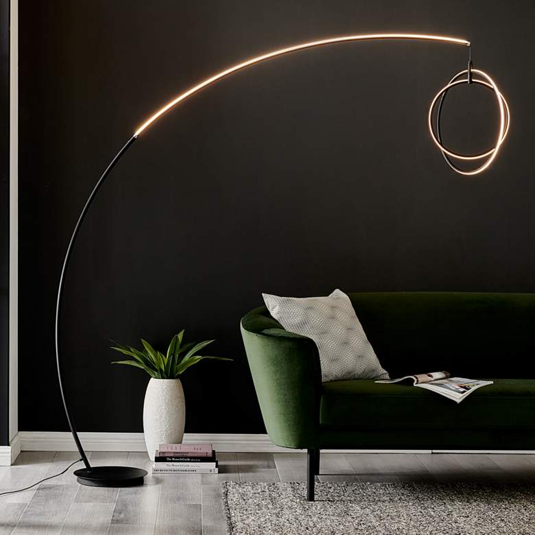 Lite Source Monita Matte Black LED Modern Orb Arc Floor Lamp