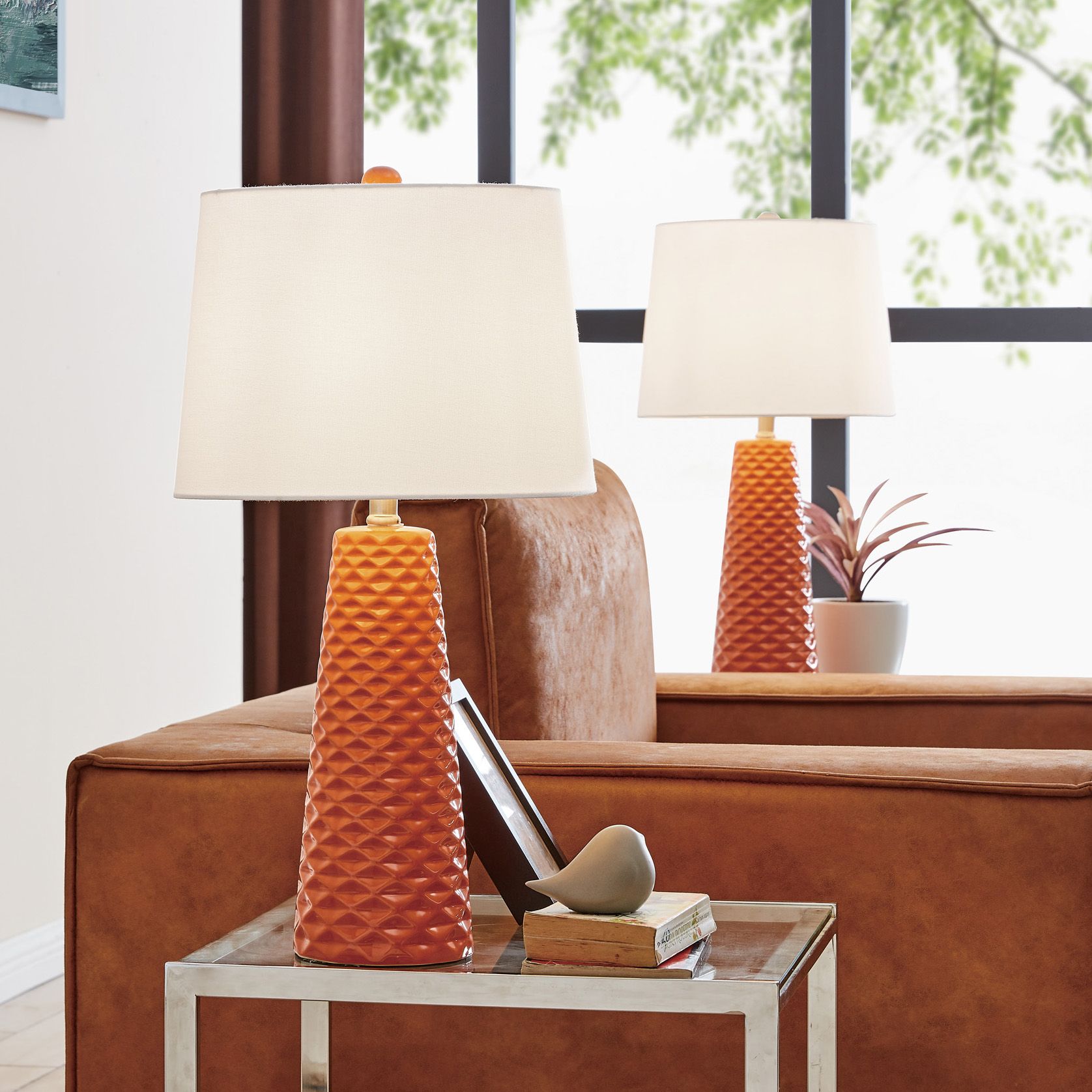 Orange ceramic sale table lamp