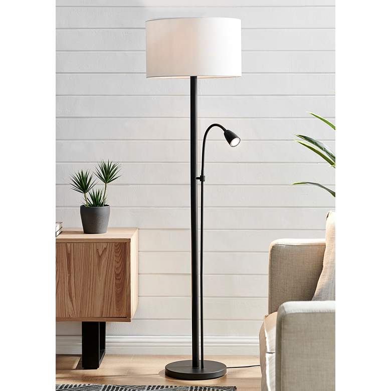 Image 1 Lite Source Nanette 64 inch Black Finish Floor Lamp with LED Reading Lamp