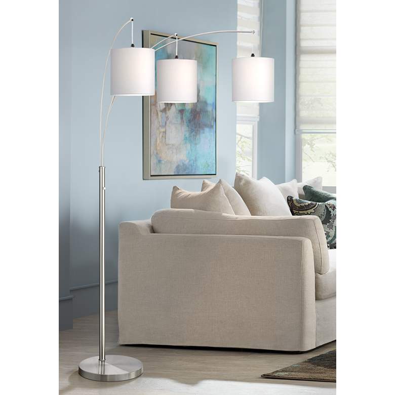 Image 1 Lite Source Norlan 84 inch White Shade and Nickel 3-Light Arc Floor Lamp