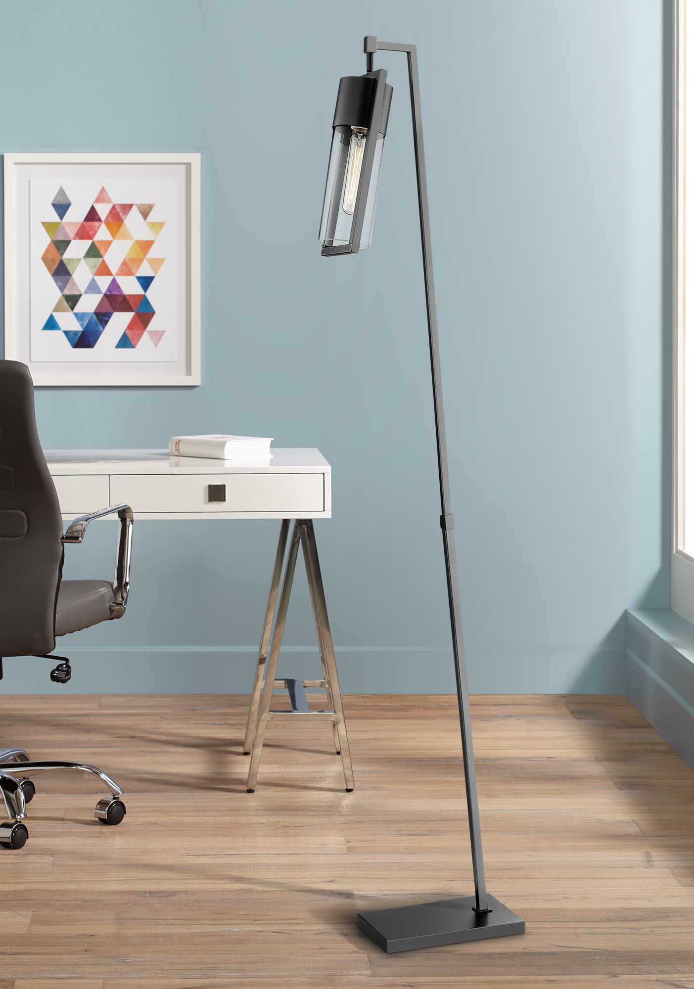 Lite Source Norman 66 1 2 H Black Finish Modern Floor Lamp