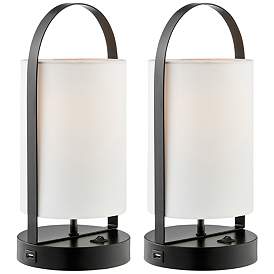Image2 of Lite Source Obelia 14" High Black Accent Lamps Set of 2 with USB Ports