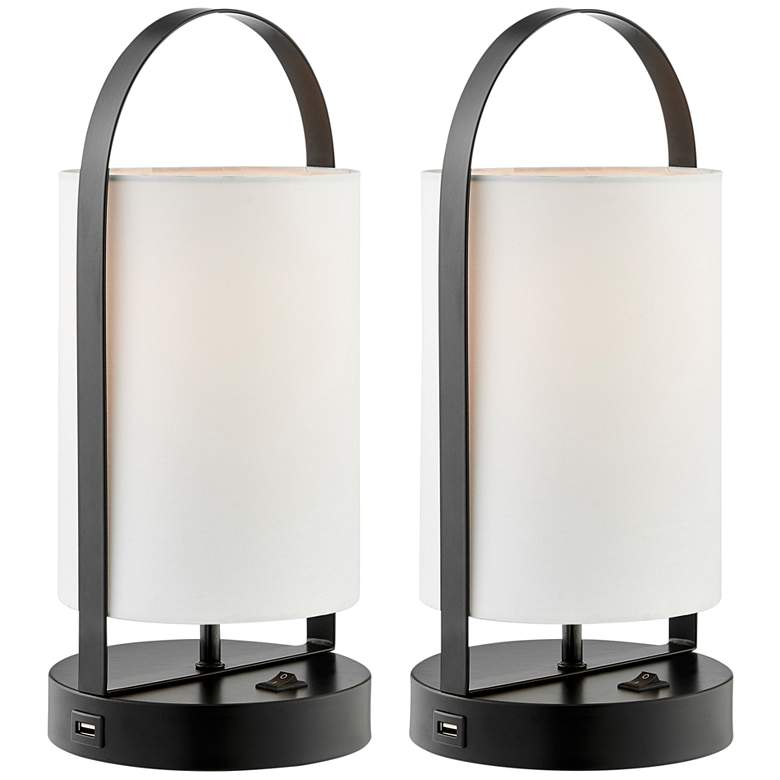 Image 2 Lite Source Obelia 14 inch High Black Accent Lamps Set of 2 with USB Ports