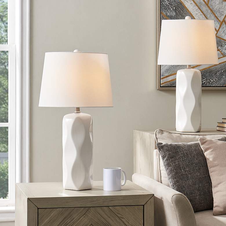 Image 1 Lite Source Odelia 24 inch White Modern Ceramic Table Lamps Set of 2