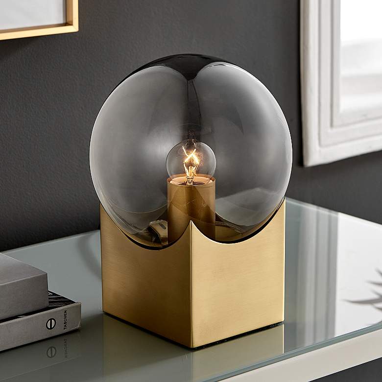 Image 1 Lite Source Oksena 11" Gold and Smoke Glass Orb Modern Accent Lamp
