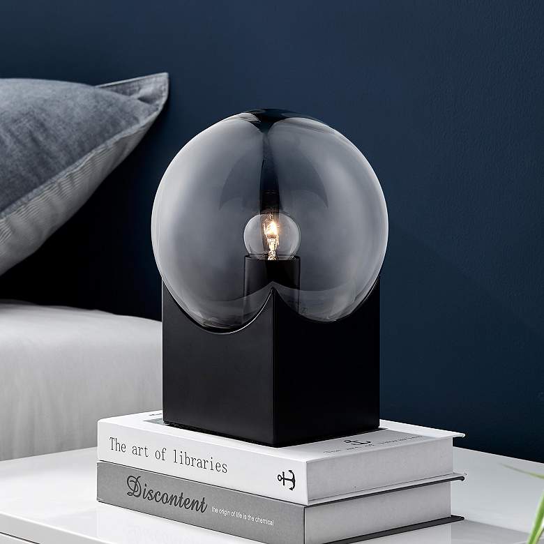Image 1 Lite Source Oksena 11" Modern Black and Smoke Glass Orb Table Lamp