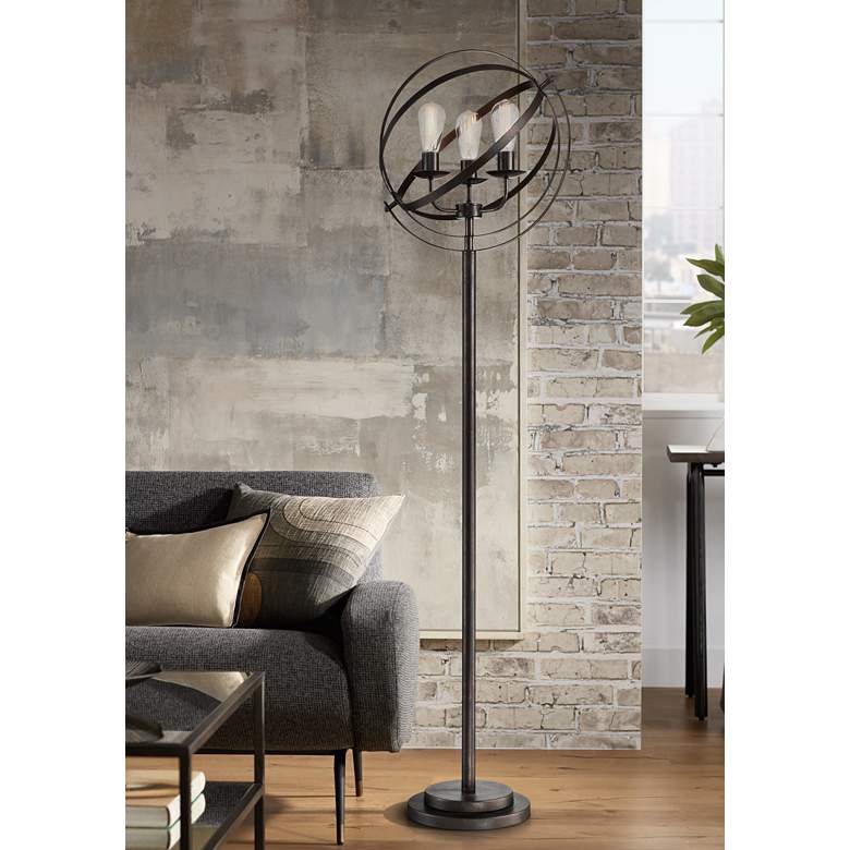 Image 1 Lite Source Orbiton 66 inch Industrial Black Metal 3-Light Floor Lamp