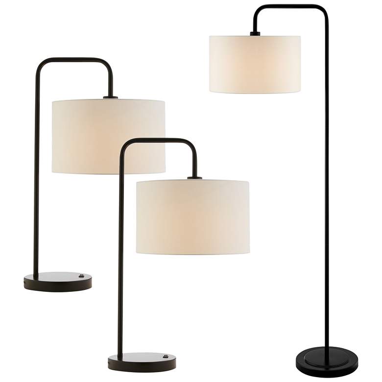 Image 2 Lite Source Orea Matte Black Metal Floor and Table Lamps Set of 3