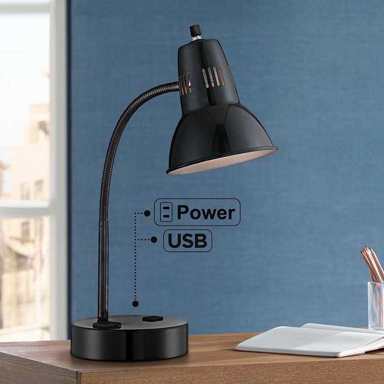 Image 1 Lite Source Pagan Outlet and USB Port Black Desk Lamp