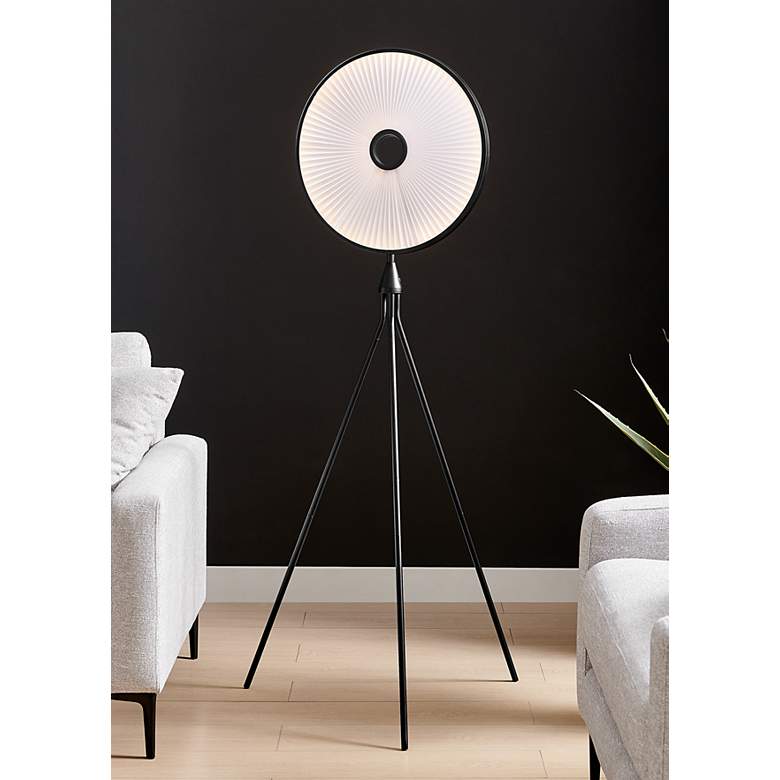 Image 1 Lite Source Pahana 63" High Black Disc Modern Tripod Floor Lamp