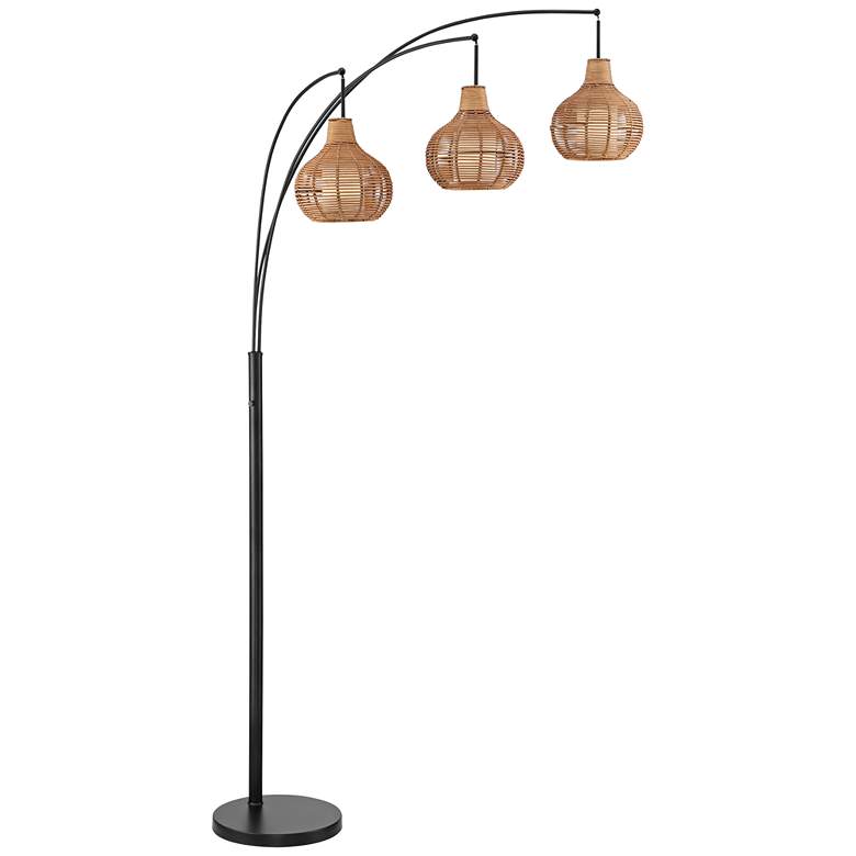 Image 1 Lite Source Paige 90 1/2 inch High 3-Light Black and Rattan Arc Floor Lamp
