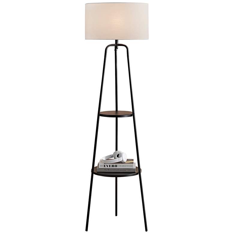 Image 1 Lite Source Patterson 62" Black Finish Shelf Tripod Floor Lamp