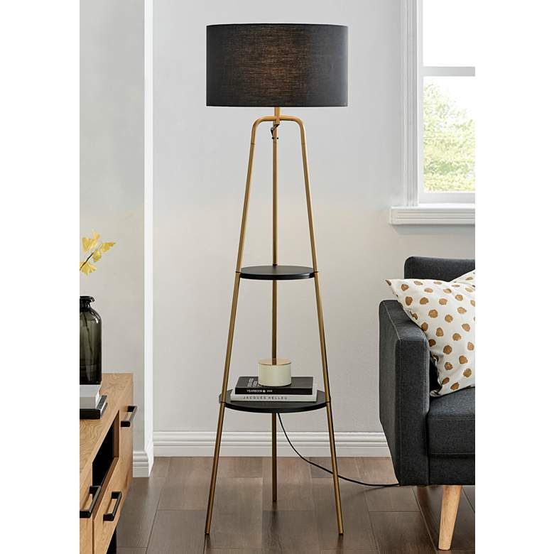 Image 1 Lite Source Patterson 62 inch Gold and Black Tripod Shelf Floor Lamp