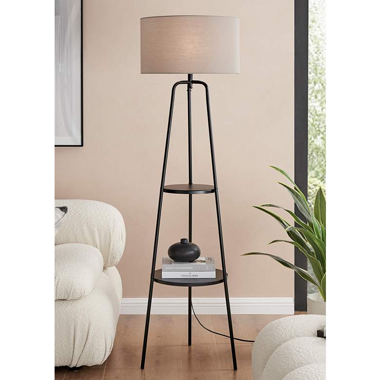 Image 1 Lite Source Patterson 62" Gray and Black Shelf Tripod Floor Lamp