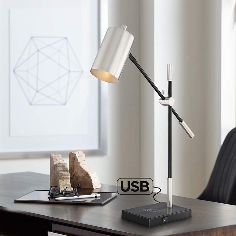 Image 1 Lite Source Payne Brushed Nickel Balance Arm Desk Lamp