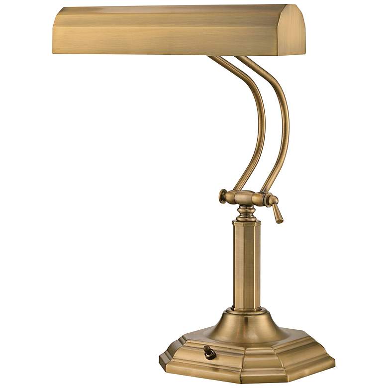 Image 2 Lite Source Piano Mate 20 inch high Antique Brass Banker&#39;s Desk Lamp
