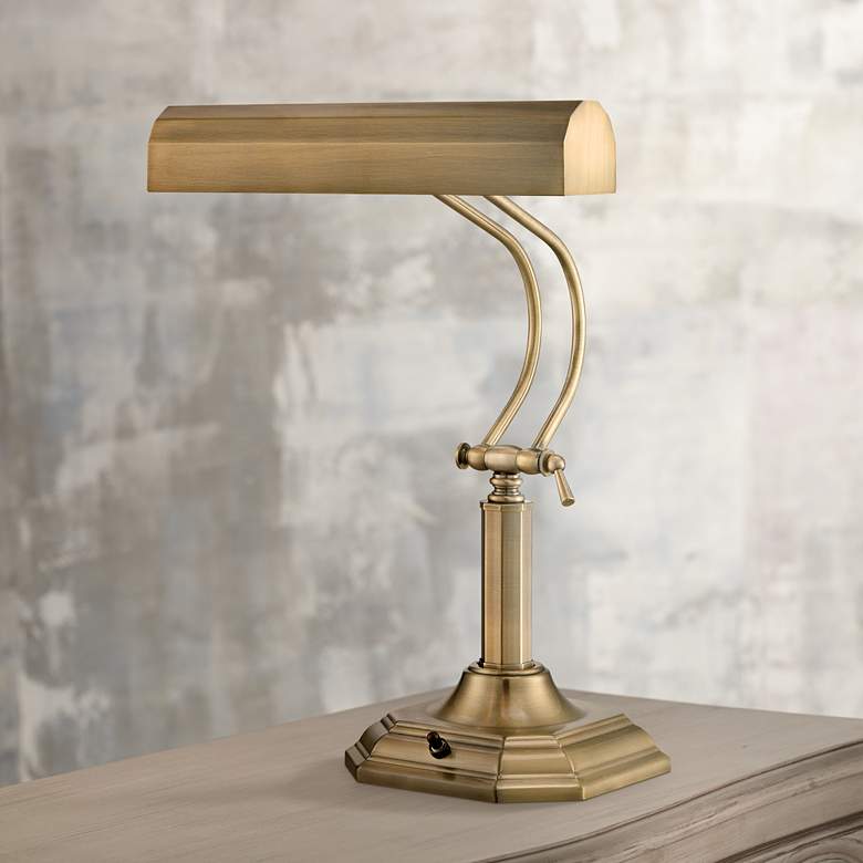 Image 1 Lite Source Piano Mate 20" high Antique Brass Banker's Desk Lamp