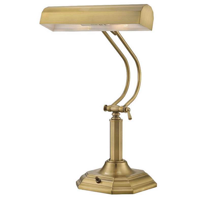 Image 3 Lite Source Piano Mate 20" high Antique Brass Banker's Desk Lamp more views