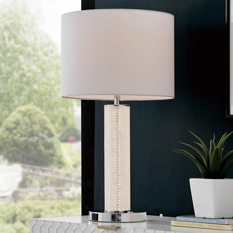 Image 1 Lite Source Quilla 26" Diamond Glass LED Table Lamp with USB Ports