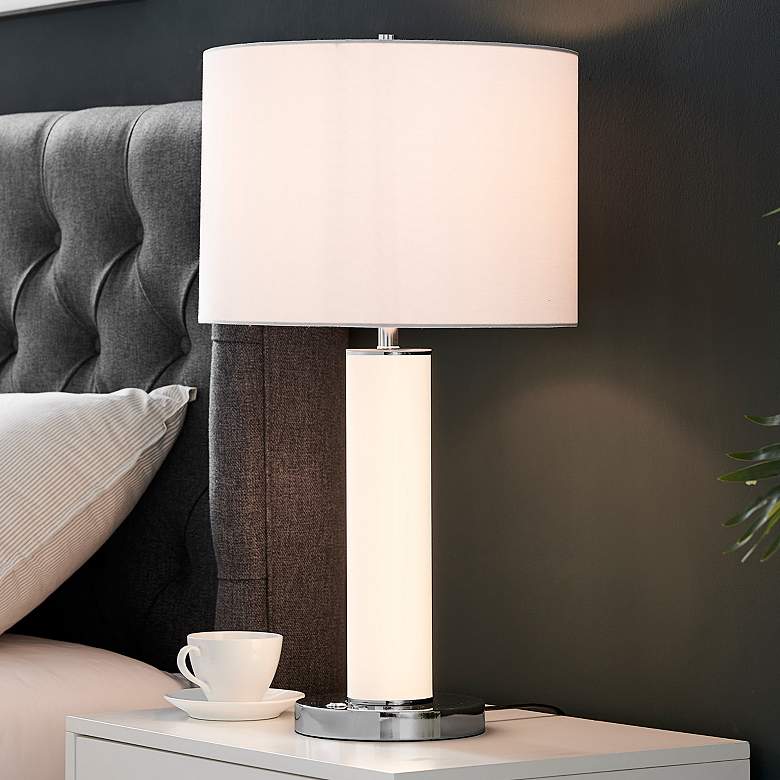 Image 1 Lite Source Quilla 26 inch White Glass LED Table Lamp with USB Ports