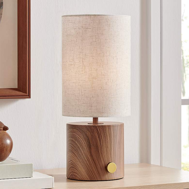 Image 1 Lite Source Quoba 15 1/4 Modern Matte Walnut Cordless Table Lamp