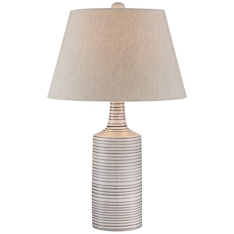 Image 1 Lite Source Rachelle 25 1/2" White Stripe Ceramic Bottle Table Lamp