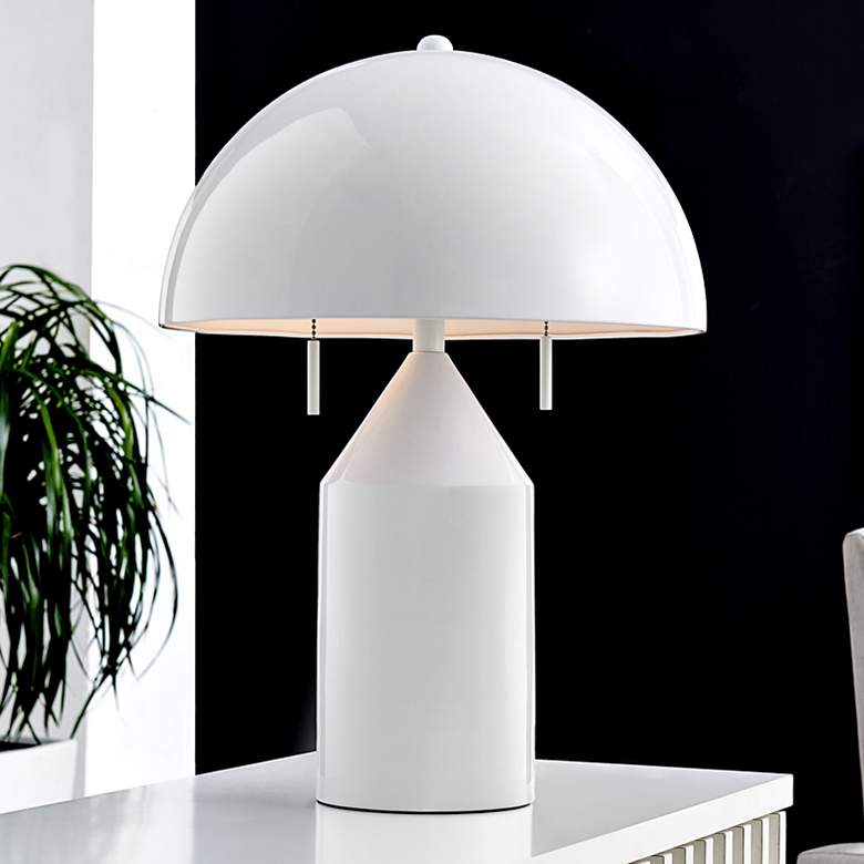 Image 1 Lite Source Ranae High Gloss White Metal Modern Mushroom Table Lamp