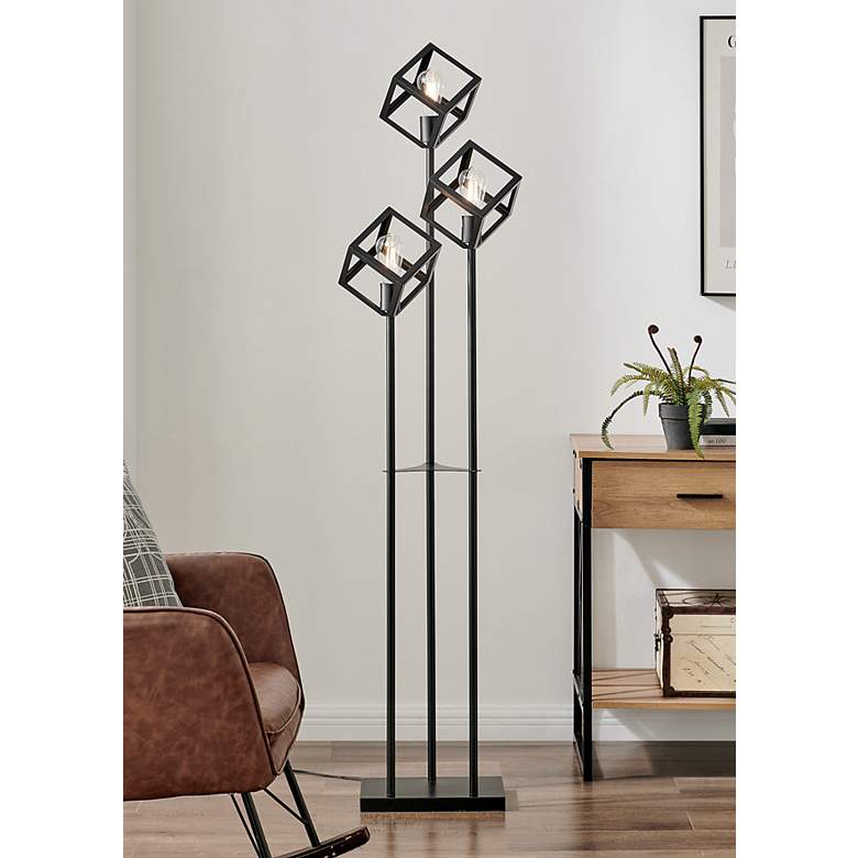 Image 1 Lite Source Roberson 67" High 3-Light Black Cubes Floor Lamp