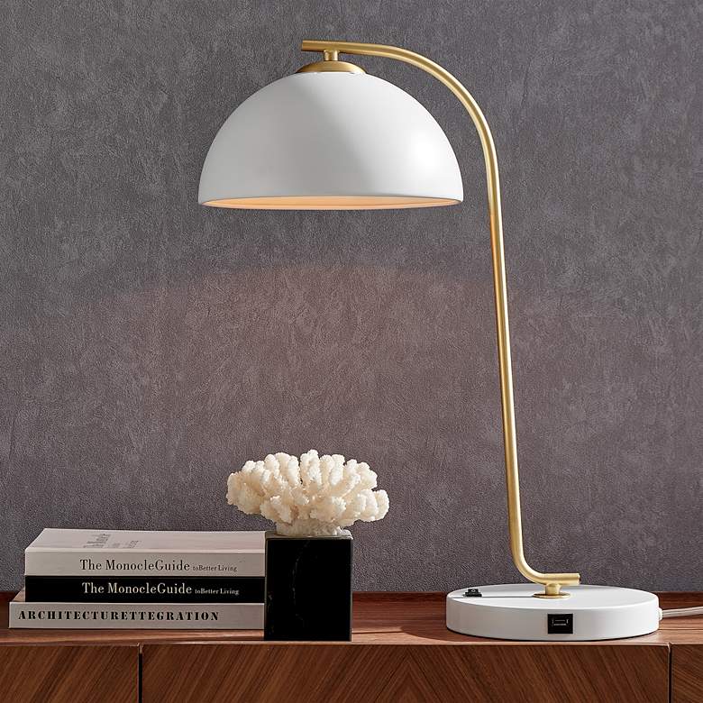 Lite Source Roden White and Antique Brass Modern USB Desk Lamp