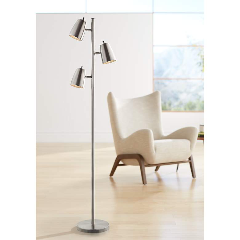 Image 1 Lite Source Ronnie Brushed Nickel Modern 3-Light Tree Floor Lamp