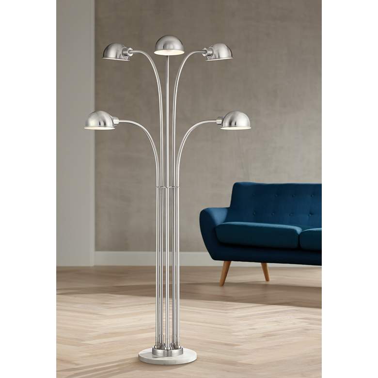 Image 1 Lite Source Rowley 60" Brushed Nickel Metal 5-Light Modern Floor Lamp