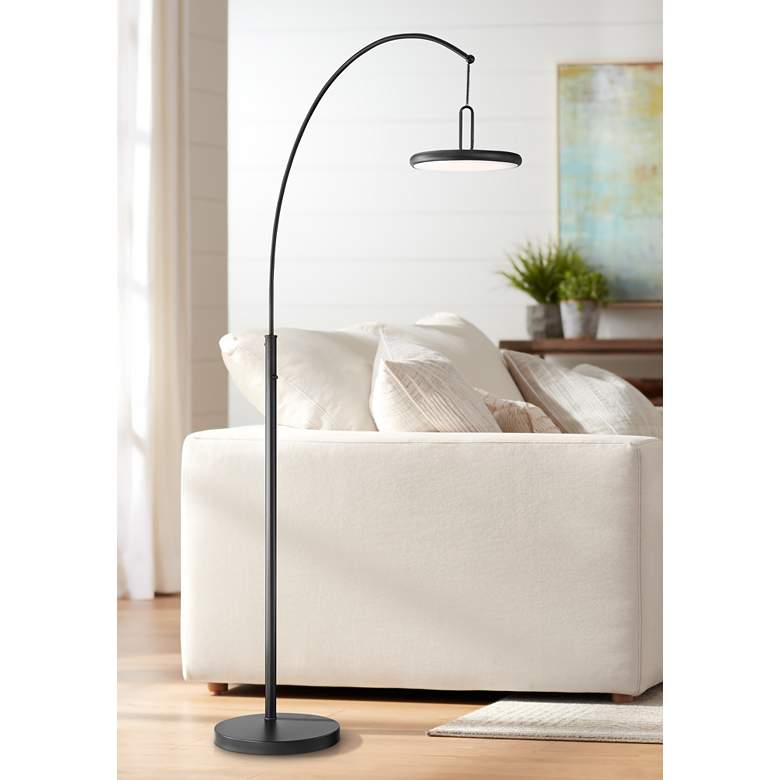 Image 1 Lite Source Sailee 84 1/4" Black Disc Modern LED Arc Floor Lamp