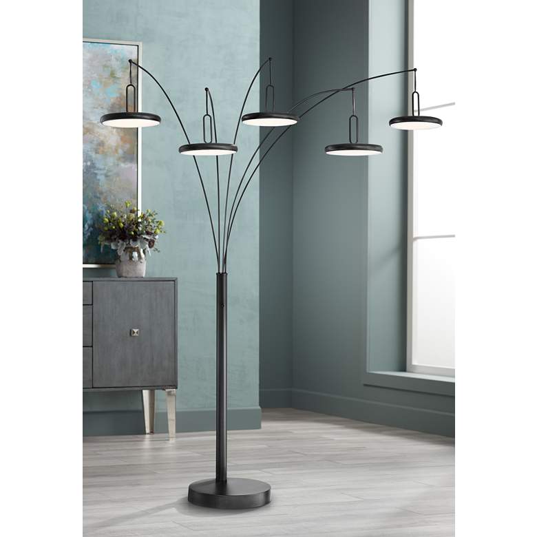 Image 1 Lite Source Sailee 90" High Black 5-Light LED Modern Arc Floor Lamp