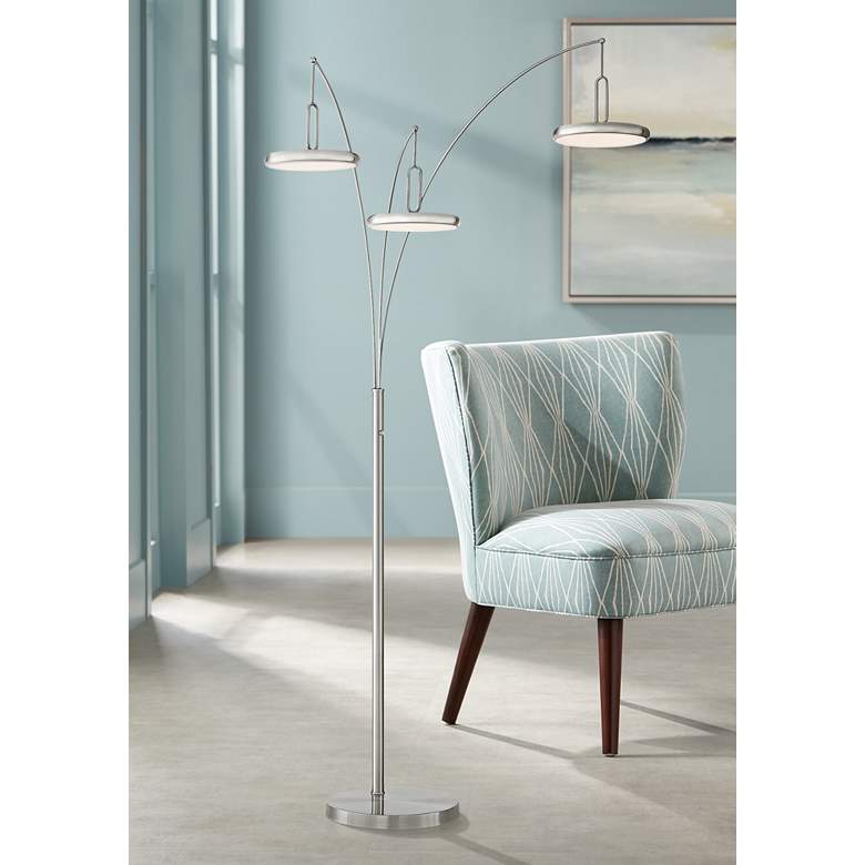 Image 1 Lite Source Sailee 90" High Brushed Nickel Modern 3-Light LED Arc Lamp