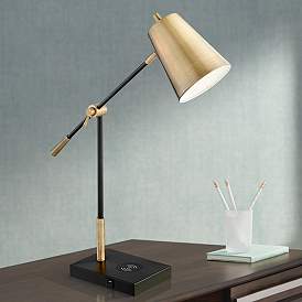 Image1 of Lite Source Salma 30" Brass Black Task Lamp with Wireless Charging Pad