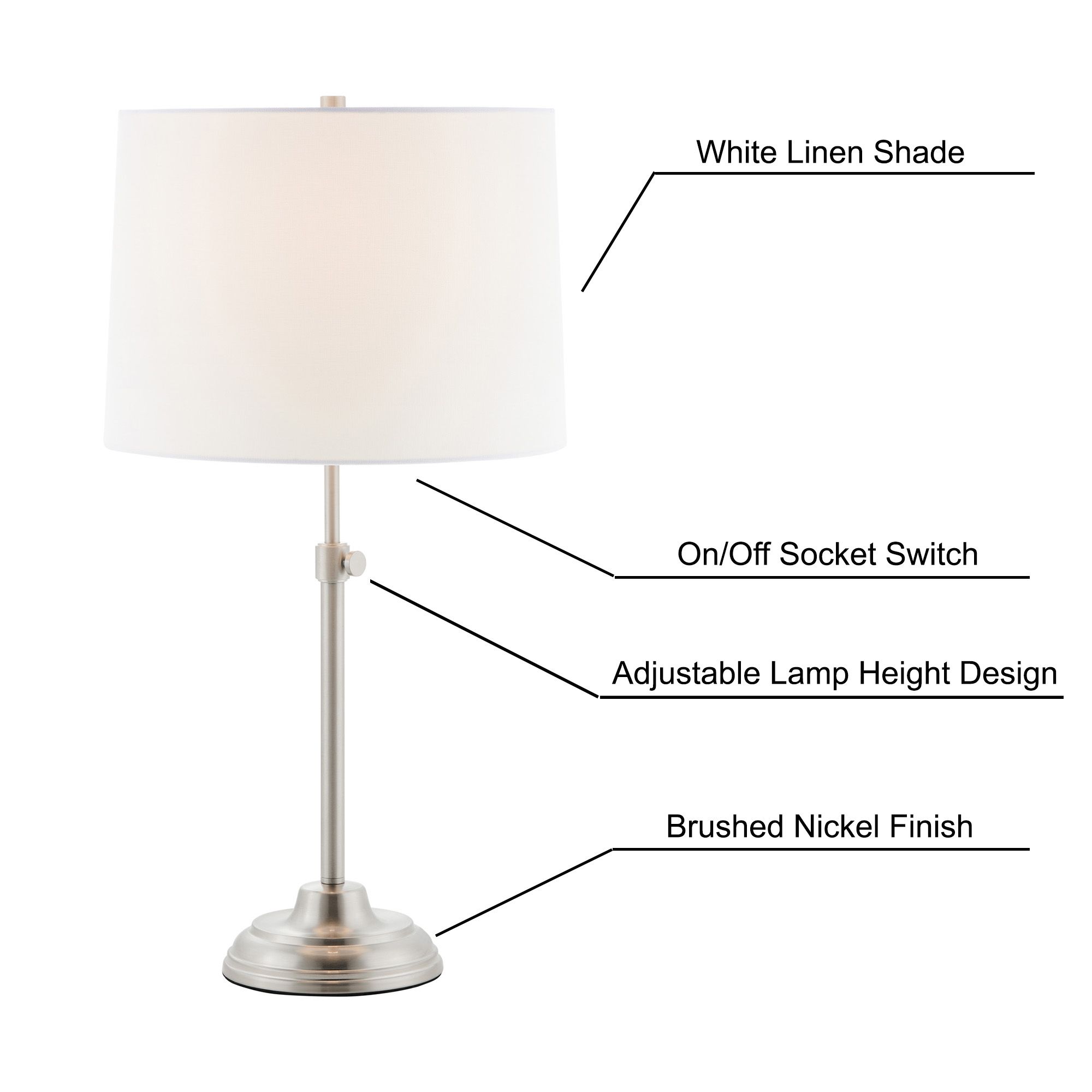 Lite Source Sandoval 3-piece Brushed Nickel Lamp Set Adjustable Height