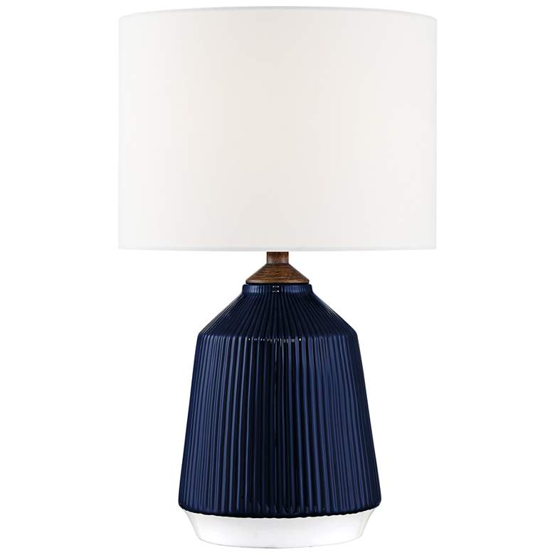Image 1 Lite Source Saratoga Blue Ceramic Striped Accent Table Lamp