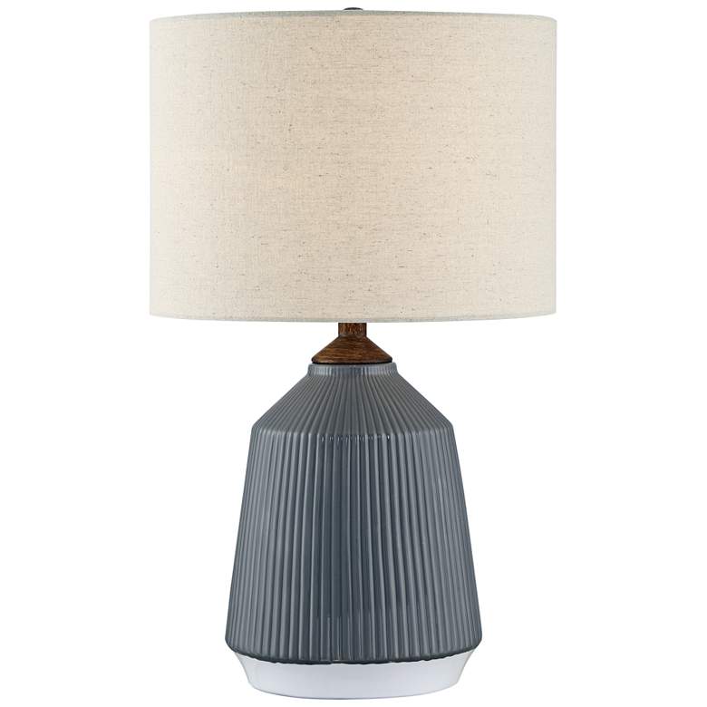 Image 1 Lite Source Saratoga Gray Ceramic Striped Accent Table Lamp