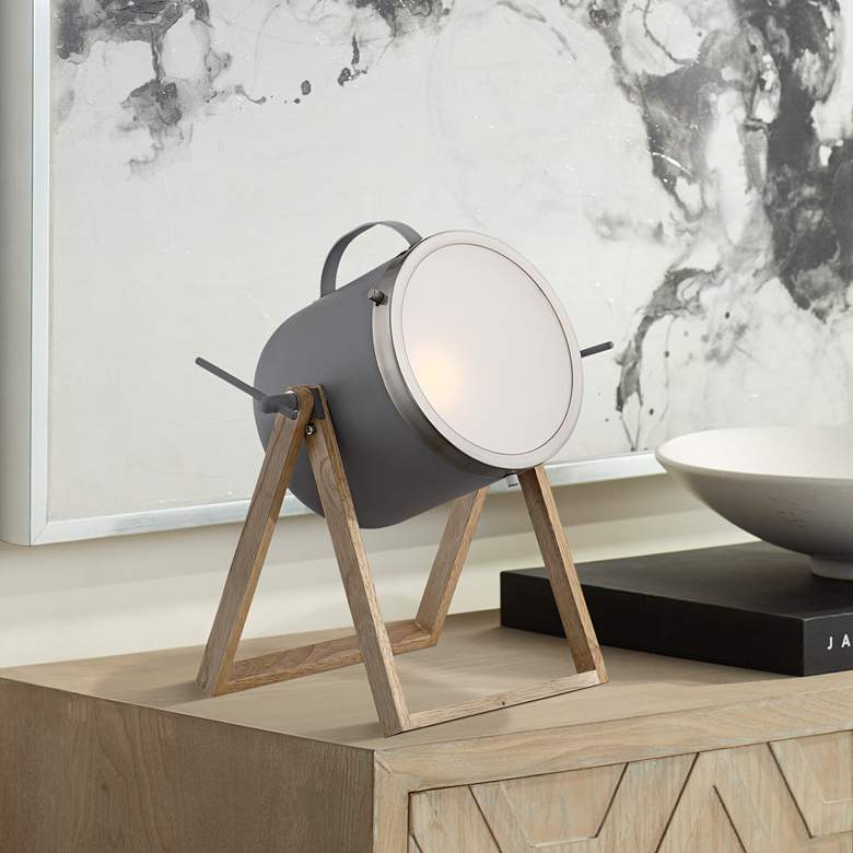 Image 1 Lite Source Sully 11 1/2" High Wood and Gray Metal Drum Lamp