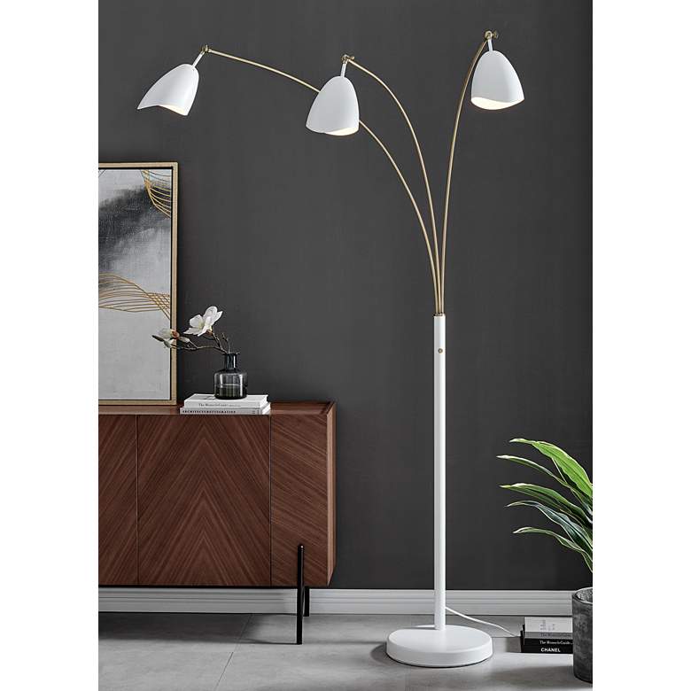 Image 1 Lite Source Tanko 82 inch White and Brass 3-Light Arc Floor Lamp