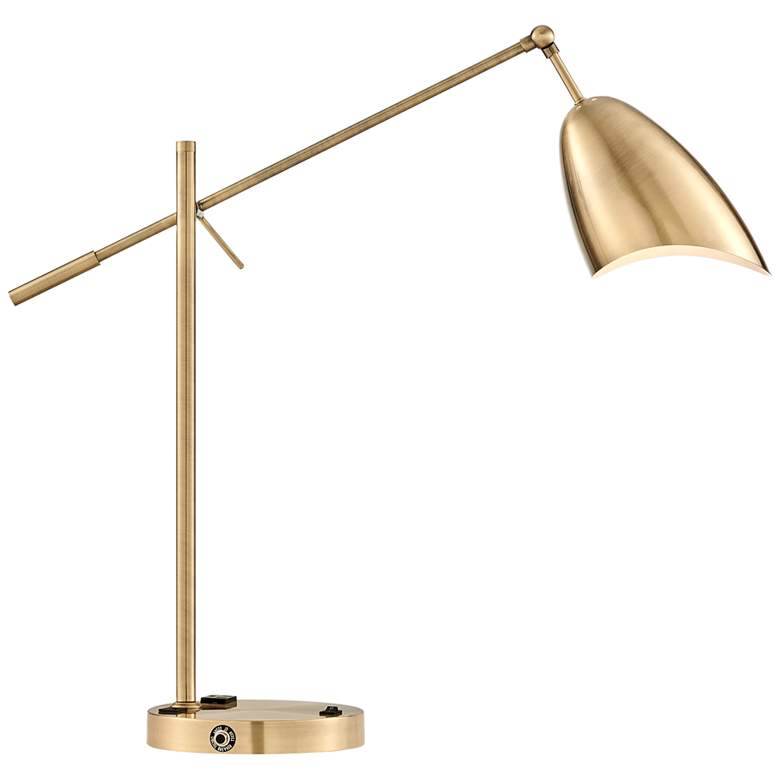 Image 2 Lite Source Tanko Adjustable Height Modern Brass Lamp with Outlet and USB