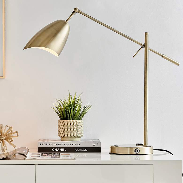 Image 1 Lite Source Tanko Adjustable Height Modern Brass Lamp with Outlet and USB