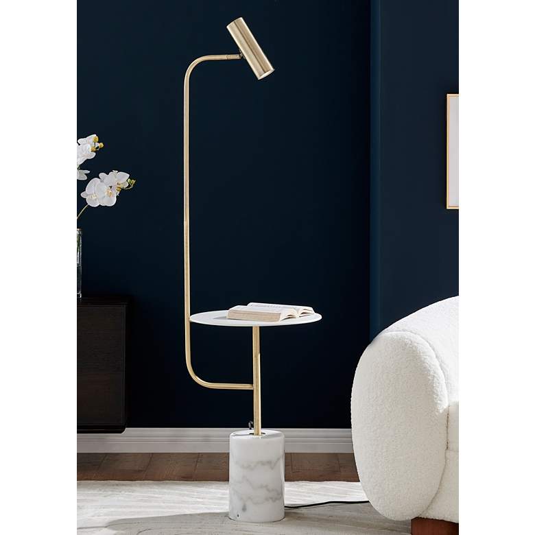 Image 1 Lite Source Tatum 59 inch Modern Brass Floor Lamp with Tray Table