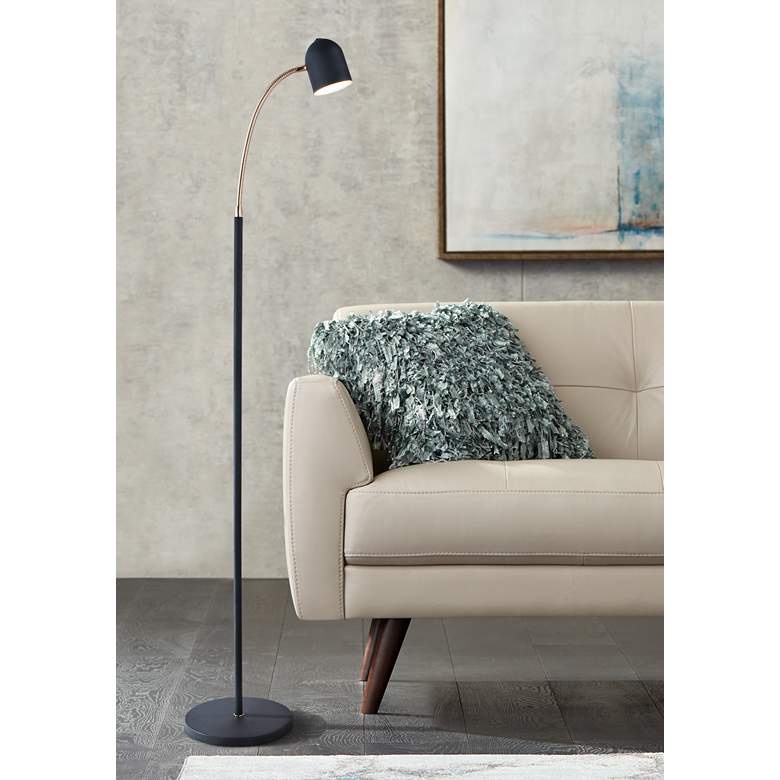Image 1 Lite Source Tiara 51" Black and Brass Modern LED Gooseneck Floor Lamp