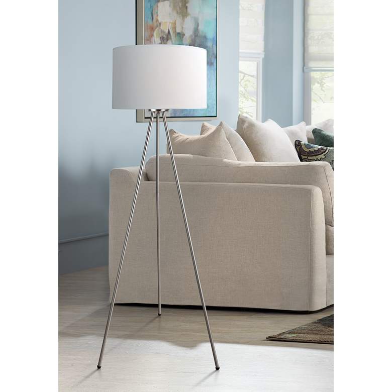 Image 1 Lite Source Tullio 59 1/2 inch Polished Steel Modern Tripod Floor Lamp