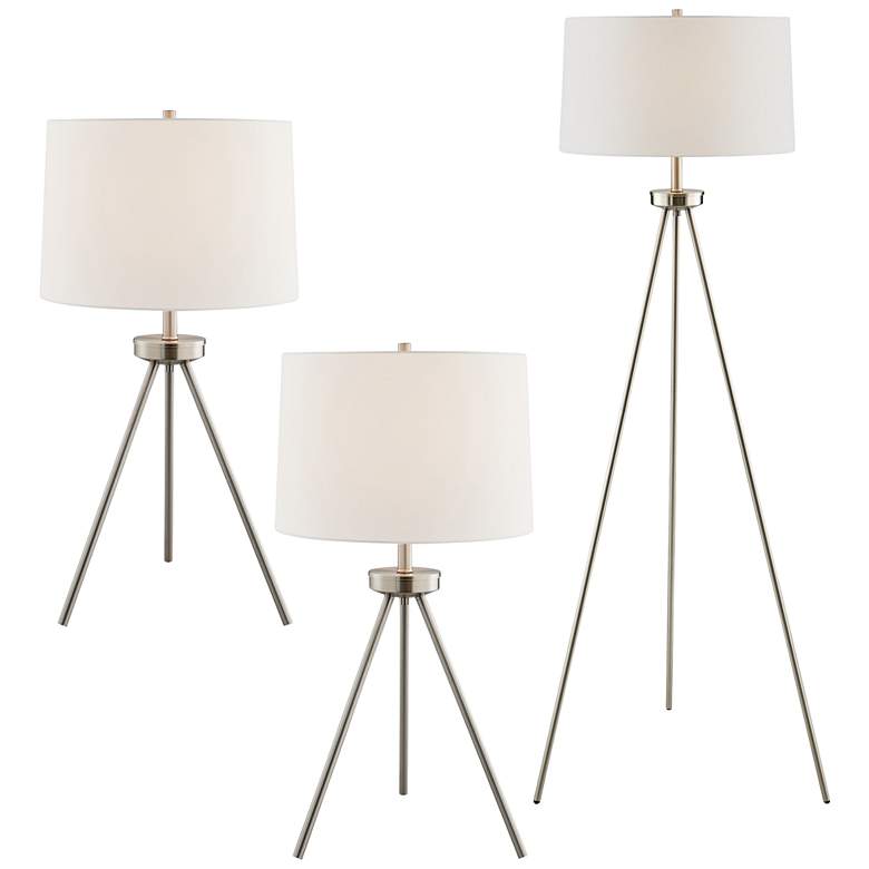 Image 2 Lite Source Tullio Brushed Nickel Tripod Table and Floor Lamps Set of 3