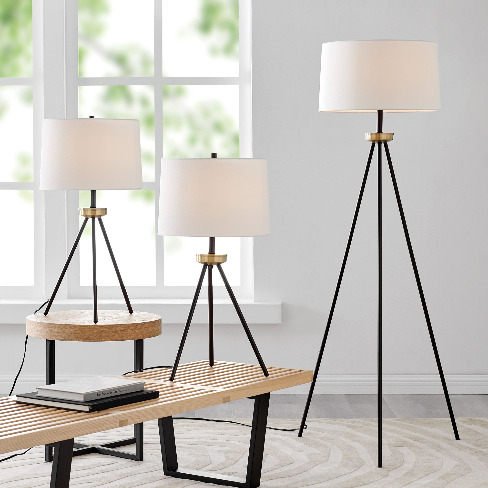 Lite Source Tullio Oil-Rubbed Bronze Tripod Table and Floor Lamps Set of 3